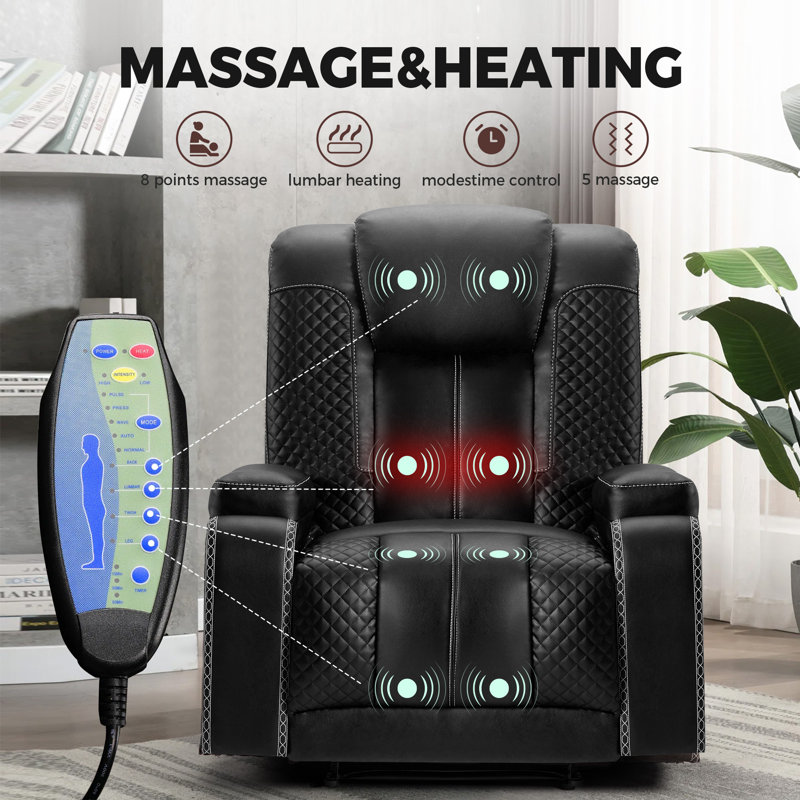 Ebern Designs Wide Bonded Leather Massage Home Theater Seating with USB